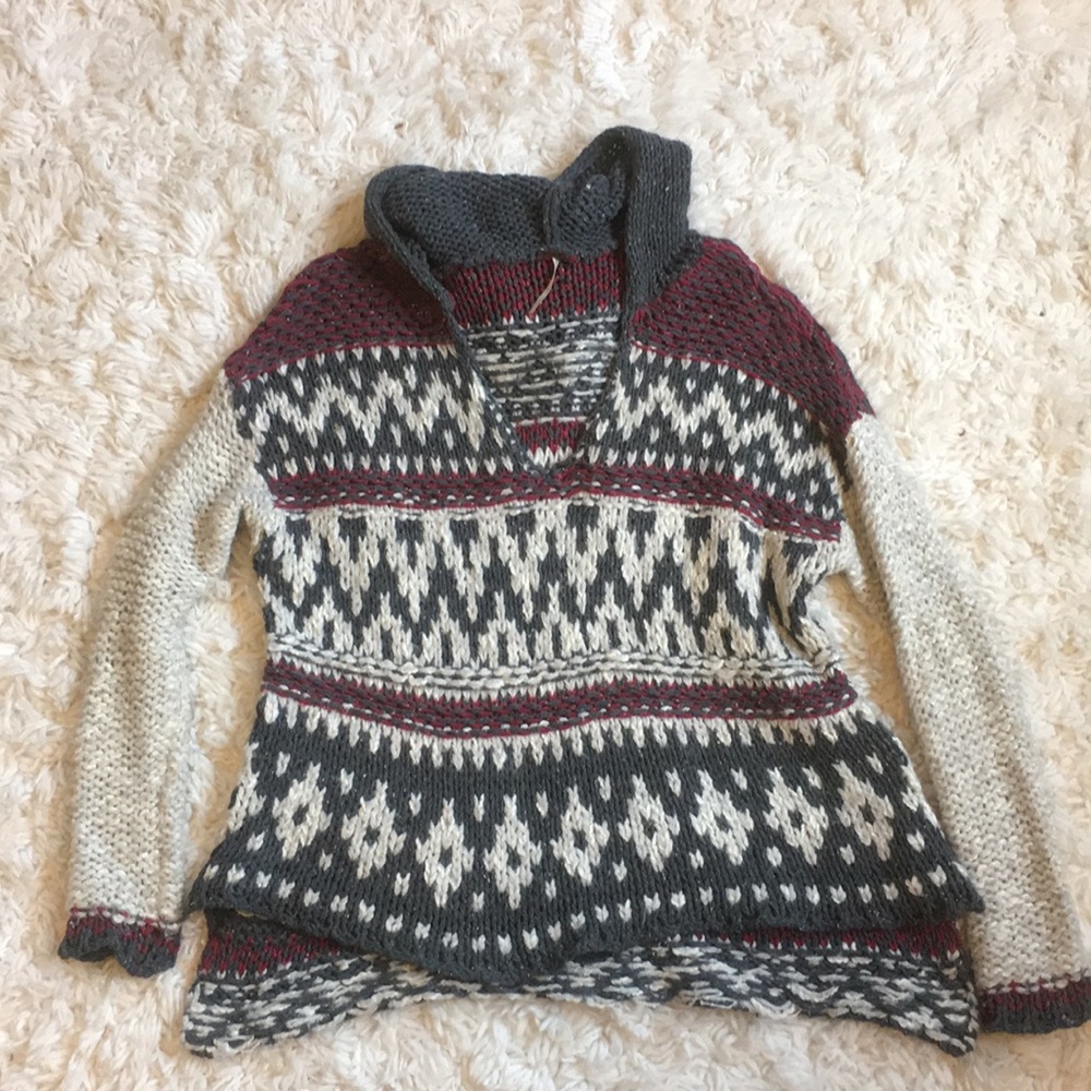 free people v neck knitted sweater w hood